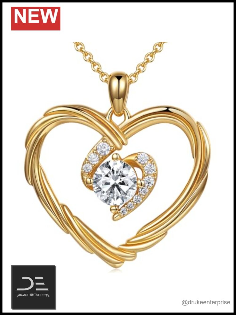 925 Sterling Silver Gold Plated Winged Heart Birthstone Necklace Women Cubic